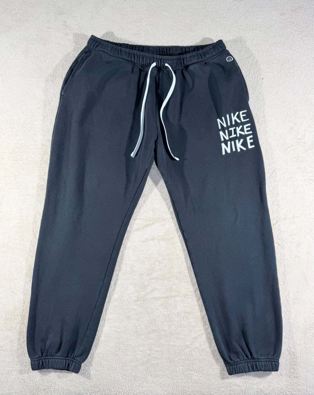 Nike Sportswear HBR Smiley Face Graphic Stacked Logo Joggers Black Size XL